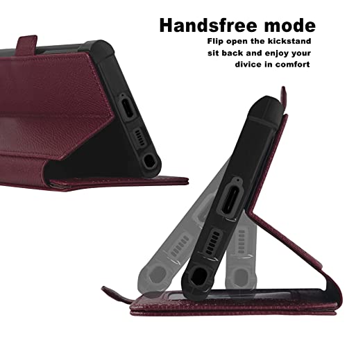 Pytwopy Wallet Case For Galaxy S22 Ultra 5G [Credit Card Holder],[Rfid Blocking],Shockproof Leather Flip Phone Case With Screen Protector Film Magnetic Clasp Kickstand Protective Cover,Burgundy #TOP3