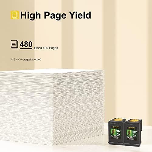 SHEENGO 302 Ink Cartridges, Black, 2 Combo Pack High Yield Remanufactured for HP 302XL 302 XL for DeskJet 3630 3634 1110 2130 2132 Envy 4520 4527 4522 4524 Officejet 3830 3831 3832 3833 3835 4658