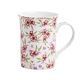 Luxury Fine Bone China Porcelain Coffee Mug Floral Design, Thin Wall and Light Weight With Large Handle Comfortable To Hold, Ceramic Tea Cups, Women Gifts, Dishwasher and Microwave Safe