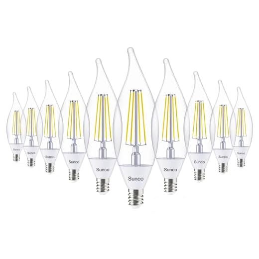 Sunco 10 Pack Dusk to Dawn Candelabra Light Bulbs Outdoor CA11 LED, 5W=40W, 2700K Soft White, Candle Flame Tip, Photocell Sensor, Decorative Edison Vintage Filament, 500 LM, E12 Base – UL