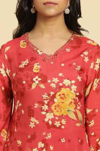 Image of W for Woman Women's Viscose Regular Fit Floral Printed Flared Regular Kurta
