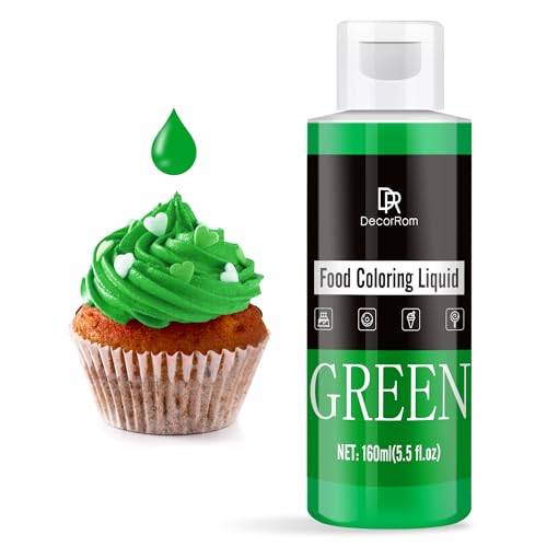 Lebensmittelfarbe - 160ml Flüssige Konzentrierte Lebensmittel Farben für Kuchen Dekoration, Backen, Kekse, Macaron - Zuckerfrei Food Coloring für Getränken, Tortendeko, DIY Slime, Osterei (Grün)