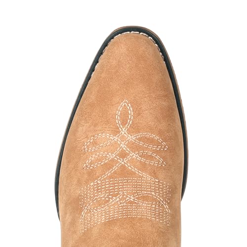Image of IUV Cowboy Boots for Women Mid Calf Pull-On Cowgirl Boots | Wide Calf Ponited-Toe Western Boots