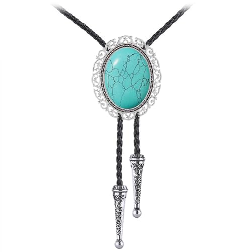 Image of Jeilwiy Bolo Tie for Men Real Stone Westwern Cowboy Ties Silver Bolos Women Leather Necktie Gift for Birthday Christmas