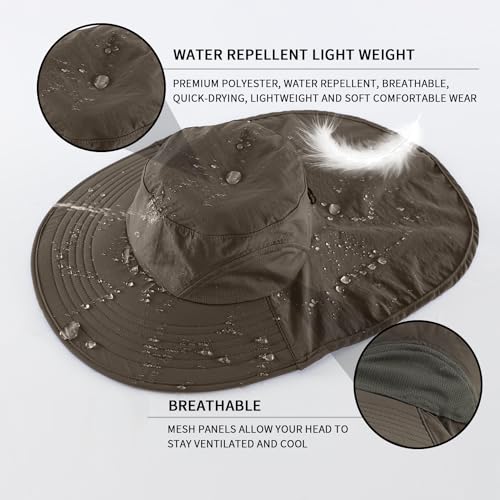 Image of Home Prefer Outdoor UPF50+ Sun Hat Wide Brim Mesh Fishing Hat with Neck Flap