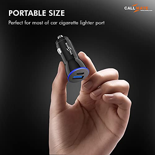 Image of CALLMATE TEP-21,Dual Port Car Charger with Type-C PD 18W Port and USB A Quick Charge QC 3.0 Port, LED Indicator Charging Compatible with iPhone13 /12 /11 Pro /Max /XR /XS,iPad Pro /Air,Galaxy S21 /10 /9