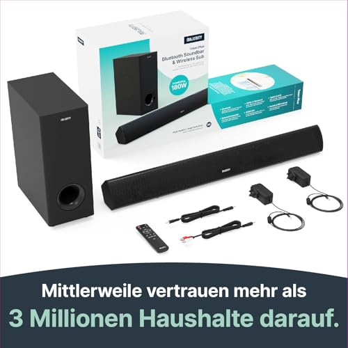 MAJORITY Teton Plus Bluetooth Soundbar für TV Geräte | 180W 2.1 Heimkino Soundsystem für...