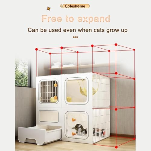 3-Tier Cat Cage Enclosure with Litter Box - Large Indoor Pet Playpen, DIY Design Cat Villa, 71cm L x 37cm W x 106cm H, Ideal for Cats & Kittens