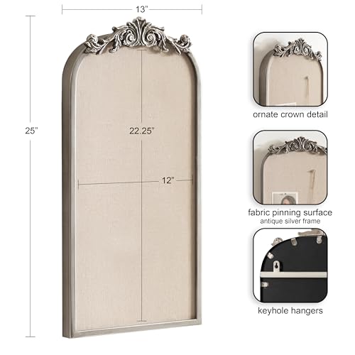 Image of Kate and Laurel Arendahl Arch Pinboard; 13 x 25; Silver; Framed Arched Ornate Vintage Cork Board for Use as Motivational Vision Board or Wall Organizer