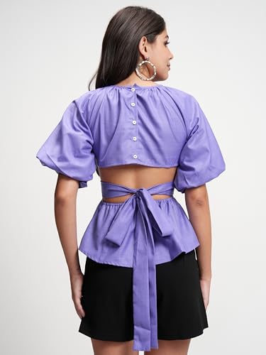 Image of Tokyo Talkies Women's Kimono Sleeve Cinched Waist Top | Back Cut-Out | Elegant & Trendy | Perfect for Casual & Semi-Formal Outings | Tops for Woman | Women Tops | Stylish Top