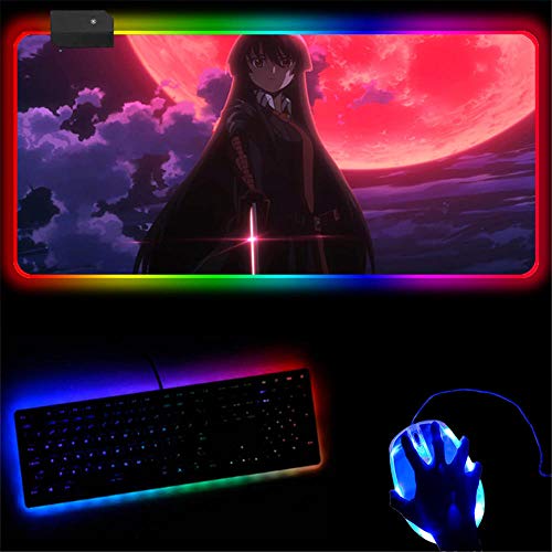 Zwyzspd Mauspads RGB Gaming Mausmatte Akame Ga Kill Anime Mauspad rutschfeste Gummibasis Große Tastaturmatte Led Spieler 250Mmx350Mm Cover