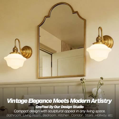 Image of Vintage Wall Sconce Brass Gold Milk Glass Bathroom Vanity Light