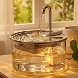 Tomxcute Glass Cat Water Fountain, 84oz/2.5L Scientific Gold Capacity for 1-2 Cats, Tiered Step-Level Pet Fountain with Soft Warm Glow...