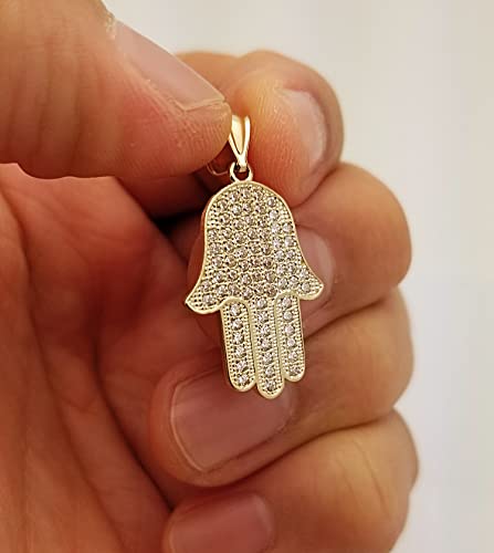 10k Yellow Gold Hamsa Pendant Hand of Fatima Charm 1.25 inch4