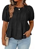 Beautife Womens Plus Size Peplum Babydoll Tops Puff Sleeve T-Shirts Blouse