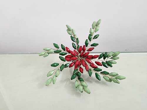 Red Green Gold Beaded Napkin Ring - Set of 12 - Beautiful Leaves Design Perfect for Dinner Table Décor, Easter, Farmhouse, Mothers Day, Christmas, New Year Party, Family Gathering, & Everyday Use