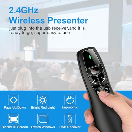 Ergonomisch Wireless Presenter für Präsentationen Fernbedienung Laptop Powerpoint, 2.4GHz USB Präsentation Fernbedienung Präsentator Pointer Präsentationspointer für Windows Mac Linux