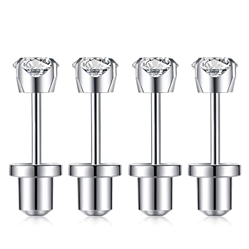 Sugartang Piercing Earrings Studs, Body Piercing Kits Hypoallergenic Surgical Stainless Steel 4Mm Cubic Zirconia Jewelry Ear Piercing Gun Sets For Sensitive Ear Piercing (1.0Ct-4 Prong-4Pack) #TOP1