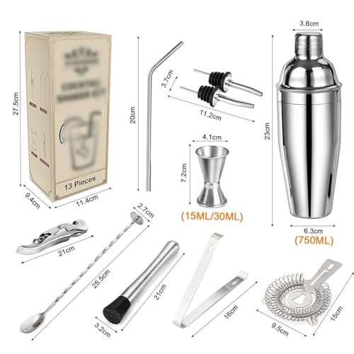 Coctelera de acero inoxidable set 13 piezas 750 ml miniatura 2