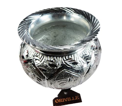 ORIVILLE Lota/Kalasha, Silver Finish Traditional White Metal Lota/Kalash/Thavalai/Indian Jug/Kumbha/Pitcher/Kudam/Ghada/Matka Pot or Mangala Ghata for Pooja (4 X 4.5 Inches -500 ml Capacity) - Image 2 thumbnail
