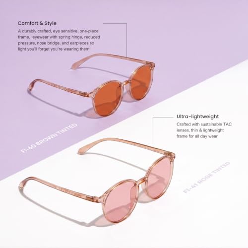 Image of BRADDELL Indoor FL-41 Rose & Outdoor FL-60 Migraine Light Sensitivity Glasses for LED Glare and Concussion (MEDIUM SMALL)