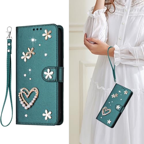 WOWUDI �Ή� Tecno Spark GO 1 4G / Go 2025 4G �蒠�^�P�[�X �ԕ� �p�[���n�[�g �X�g���b�v�t�� PU���U�[ �J�[�h���[ �ʐ^���� �}�O�l�b�g�J�� �X�^���h�@�\ �ϏՌ� �P�[�X -Dark Green