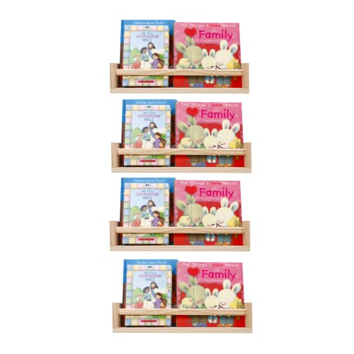 Image of HAPOO Nursery Book Shelves Wall Bookshelf for Wall 16" Wood Nursery Shelf Floating Bookshelf for Kids Room Set of 4