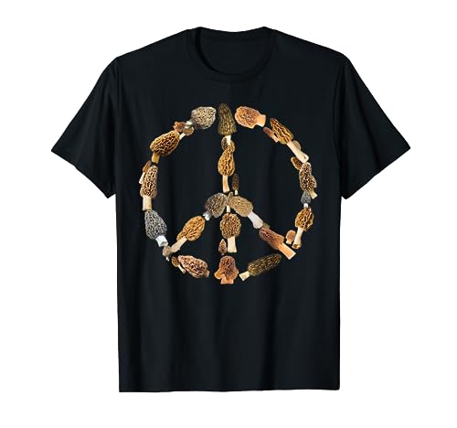 Signo de la Paz Champiñón Morilla Amante Regalo Hippie Retro Camiseta