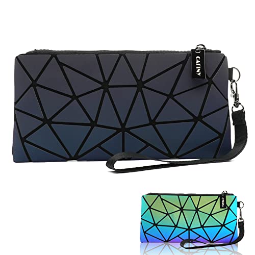 CAFINY Petites Pochettes Clutch pour Femmes Pochette à Poignet Usage Quotidien Portefeuille Lumineux Géométrique Voyage Portable Pochette à Maquillage