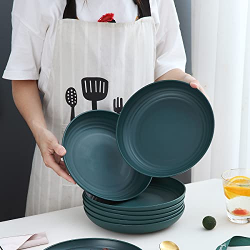 Kyraton 9 Inch Large Deep Plastic Plates 8 Pieces, Unbreakable And Reusable Light Weight Dinner Plates Pasta And Dumpling Bowl Microwave Safe Bpa Free Dishwasher Safe (Dark Green) #TOP1