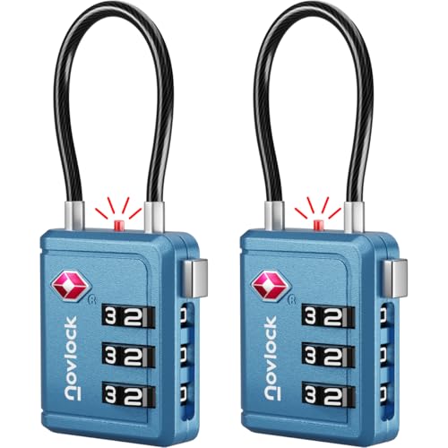 Candado para maleta de viaje TSA homologado con indicador de apertura, candado de combinación para maletas, mochilas, equipaje de mano y taquillas, color azul (2 uds.)