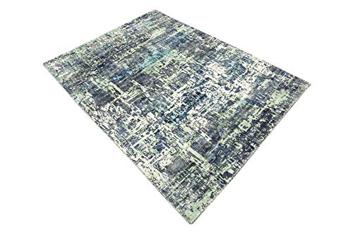 Tapis tissé à la main bleu abstrait style handloom d'exception format 220 x 160 cm - 4