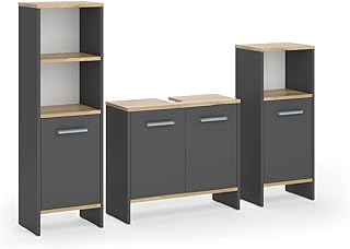 Vicco Badmöbel-Set Anthrazit/Goldkraft Eiche Karli, bestehend aus Bad Spiegelschrank, Waschbeckenunterschrank, Hochschrank - Platz für Pflege- und Badutensilien