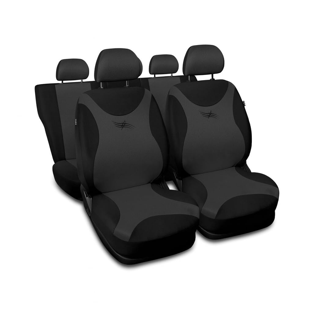 3er Set Autositzbezüge PKW universal | Auto Sitzbezüge Polyester Grau für Airbag geeignet | für Vordersitze und Rückbank | 1+1 Autositze vorne und 1 Sitzbank hinten teilbar 2 Reißverschlüsse