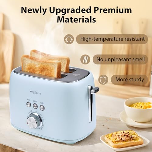 Image of Longdeem 2 Slice Toaster Blue, 1.5 inch Extra Wide Slots Stainless Steel Toasters for Bagels & Thick Bread, 1000W Compact Bread Toaster with 6 Browning Settings, High Lift Lever & Removable Crumb Tray