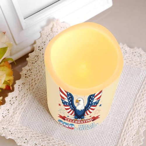 Image of A Free Nation Flickering Flameless Candles Bald Eagle LED Battery Operated Timer 250th American Anniversary Candle Warmer Lamp Celebrate 4th of July Independence Day, 4 Pack
