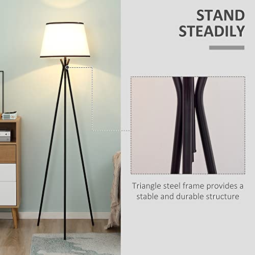 Homcom Modern Tripod Floor Lamp, Freestanding Lamp W/Fabric Lampshade And E26 Base For Living Room, No Bulb - Black #TOP4