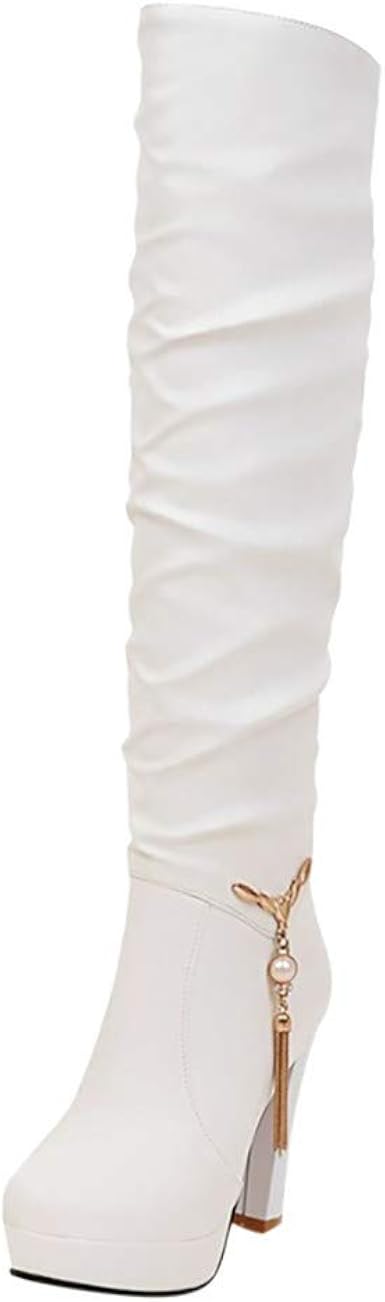 Amazon.com: Sobre la rodilla botas de cuero, Limsea mujeres 2019 grueso  tacón alto plataforma impermeable vestido de fiesta botines zapatos : Ropa,  Zapatos y Joyería