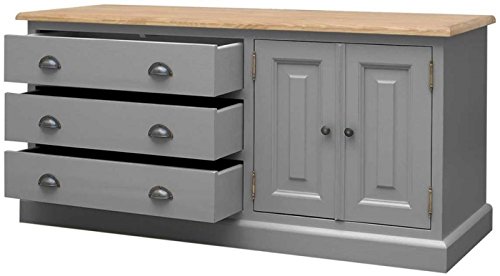 Image of APRODZ Mango Wood Leo Storage Entertainment TV Stand Unit for Living Room | Grey
