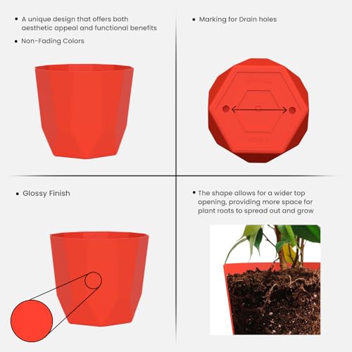 Image of YUCCABE ITALIA SHERA Hexa Plastic Planter Pot for Plants | Decorative Flower Pot | UV Protected Lightweight Indoor Outdoor Gamla for Home Decor, Balcony, Garden & Living Room