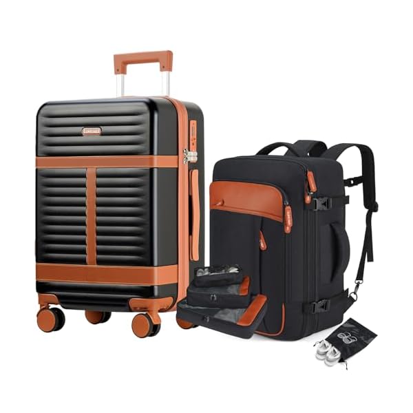 Lumesner 5 Piece Luggage Sets with Travel Backpack, 20" Carry On Hardside Spinner Suitcases, TSA Lock, Durable PC (Black, 5 piece set (20inch))