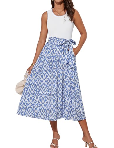 GRACE KARIN Women's Floral Sun Dress - U Neck Sleeveless A-Line Midi Summer Casual Boho Style with Pockets