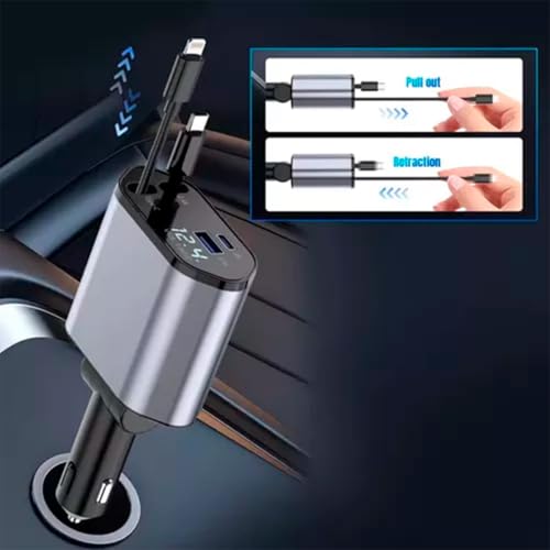 Carregador USB Veicular Tipo C com Rápido Carregamento Turbo Cabo Carregadores para Carro 4 em 1