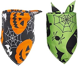2 Pack Halloween Bandana for Dogs,Triangle Bibs Pet Scarf for Small Medium Large Dogs Cats Halloween Decorations, with Pumpkin Ghost Bat Pattern Holiday Accessories (Halloween Style 2)