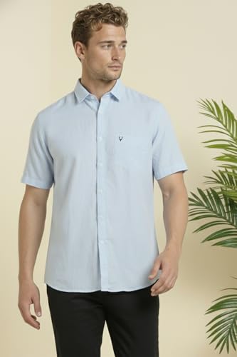 Image of Allen Solly Men's Linen Casual Shirt | Solid | Half Sleeve | Breathable Premium Linen | Summer & Vacation Wear