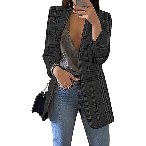 Soulolo Blazer Damen Elegant Damenjacke Longblazer Business Lang Jacke Slim Jacke Mantel Damen Cardigan Anzüge Bedruckter Anzug Cover