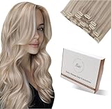 Hetto Echthaar Extensions Clip Aschhellgoldblond & Hellblond Highlights 80g 5pcs - Für Kurze Haare: Invisible Haarverlängerung für Hochzeit, Extra Starke Clips für Sofortiges Volumen 30cm #18/613