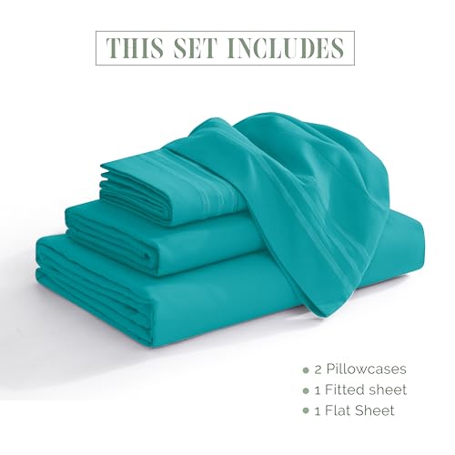 Elegant Comfort Luxurious 1500 Premium Hotel Quality Microfiber 4-Piece Sheet Set, 18-24 Inches Deep - Extra Deep Pocket Sheets - Ultra Soft 4PC Deep Pocket Sheets, Twin/Twin XL, Turquoise