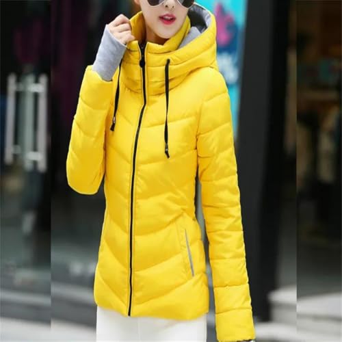 Chic Yellow Cotton Parka for Women - The Perfect Blend of Vintage Style and Winter Warmth - Image 2