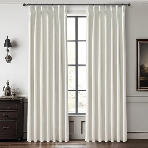 Image of QJmydeco Beige White Linen Full Blackout Curtains 84 Inches Long, Viral Pinch Pleated Curtains with Hooks Thermal Insulated Boho Drapes for Living Room /Bedroom Window Treatment (40 inch Wx84 Lx2 Panels)